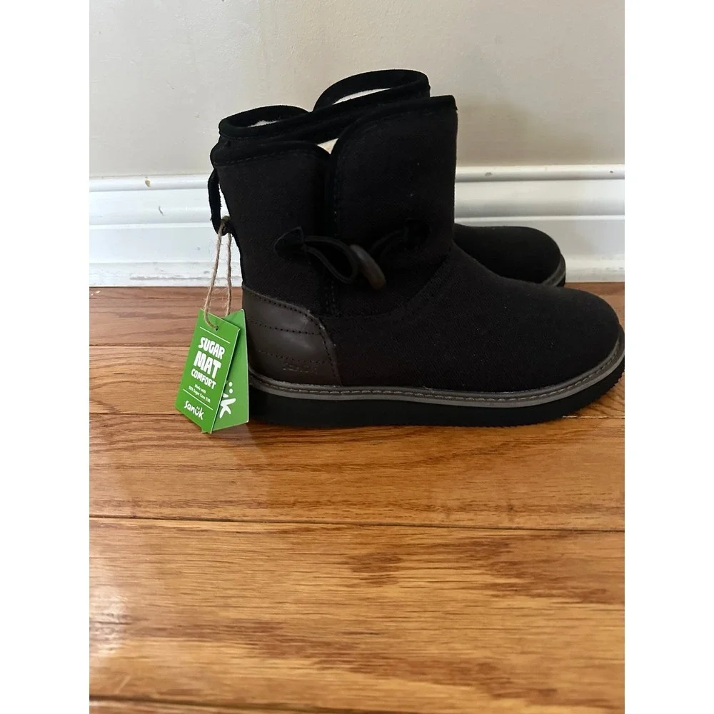 New‎ Women's Sanuk Cozy Vibe Surf Check SL ankle boots black hemp cotton size 5